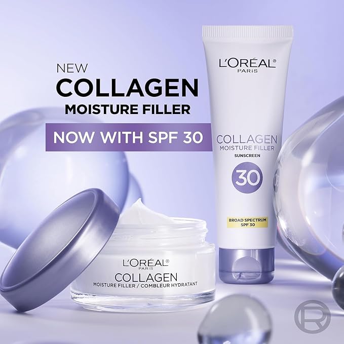 L'Oreal Paris Collagen Moisture Filler Face Cream, Anti-Aging Face Moisturizer, Non-Greasy Skin Care Formula For Up to 48HR Hydration, 3.4 Oz