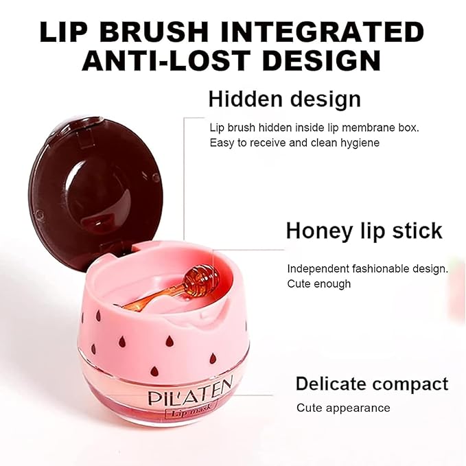 Bee Lip Balm Honey Pot, Strawberry & Honey Moisturizing Propolis Lip Mask, Hydrating & Prevention Dry and Cracked Lip Scrubs Exfoliator, Reduces Lip Lines (Red Yellow Pink)