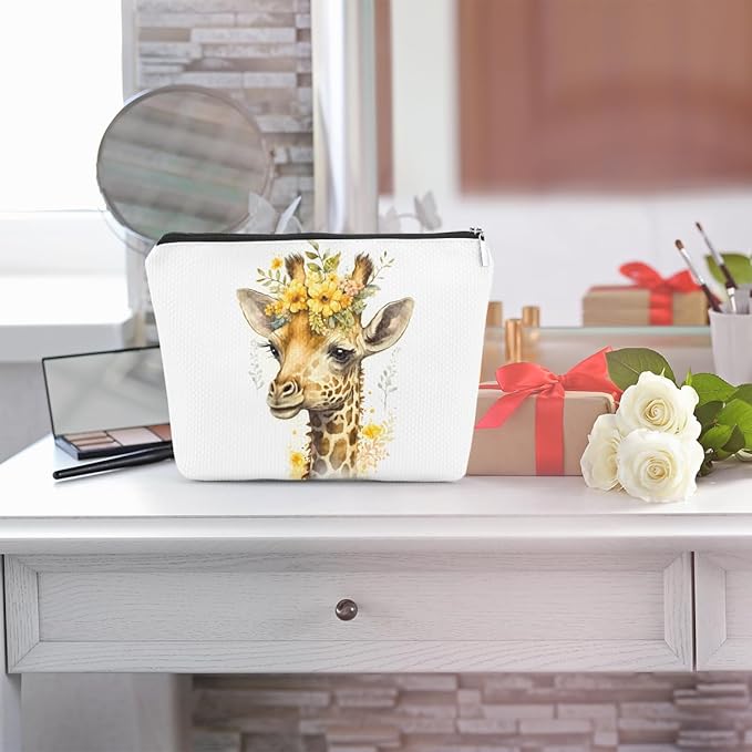 Floral giraffe elephant cosmetic bag