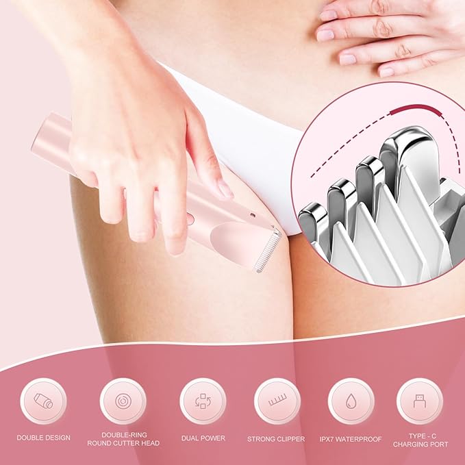 Bikini Trimmer for Women,Dermave Bikini Shaver,Electric Razors for Women Pubic Hair (Pink)