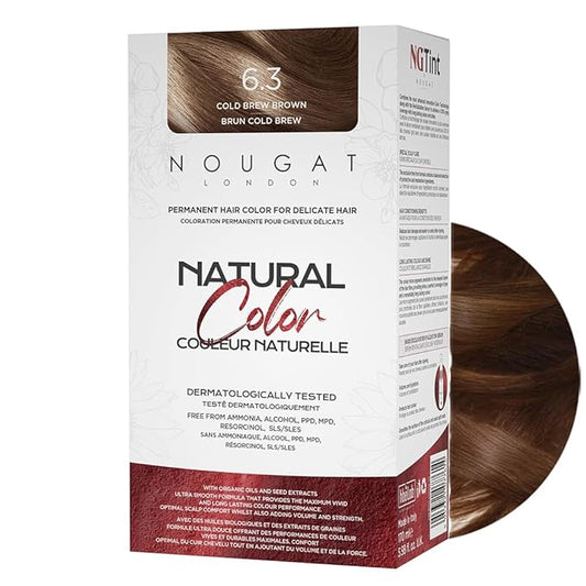 NOUGAT Cold Brew Brown Natural Permanent Hair Color Kit,Dermatologically Tested, Ammonia & Alcohol Free, 100% Grey Coverage, Hair Mask & Essence included, Long Lasting