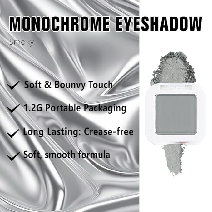 Kaely Pressed Single Eyeshadow Makeup, Smoky Gray Matte Highly Pigmented Monochrome Eye Shadow Palette, Waterproof Neutral Powde Mini Eyeshadow, sombras para ojos, Lightweight Blendable, 10