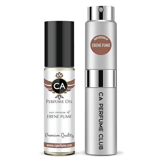 CA Perfume Duo Impression of Ebene Fume For Women And Men Perfume Layering Set Long Lasting Travel Size EDP + Body Oil Roll-On Bottle 0.27 Fl Oz+0.33 Fl Oz