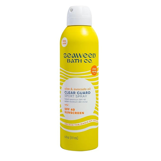 Seaweed Bath Co. Clear Guard SPF 40 Sport Broad Spectrum Sunscreen Spray, 6 Ounce, Sustainably Harvested Seaweed, Aloe, Avocado Oil