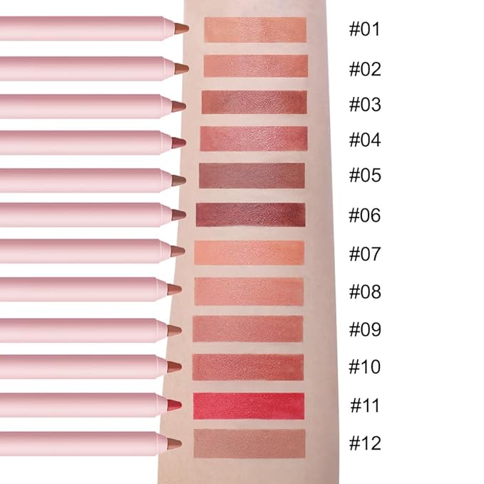 12 Colors lip liner pencils, Modern Classic Lip Liner, Lip Liner Pigmented Vegan Matte, Lasting Finish Lip Liner, Luxurious Creamy Long Lasting Lip Liner, Prevents Feathering and Fading, (10)