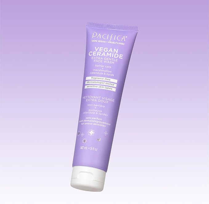 Pacifica Beauty, Vegan Ceramide Face Wash + Face Lotion Set, Cleanser, Moisturizer, Sensitive Skin, Dermatologist + Allergy Tested, Eczema Association Approved, Fragrance Free, Vegan