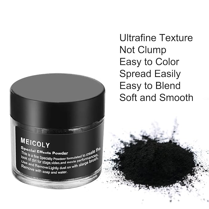MEICOLY Black Special Effects Powder,Ultrafine Loose Dirt Powder Halloween,Charred Ash, 0.88Oz