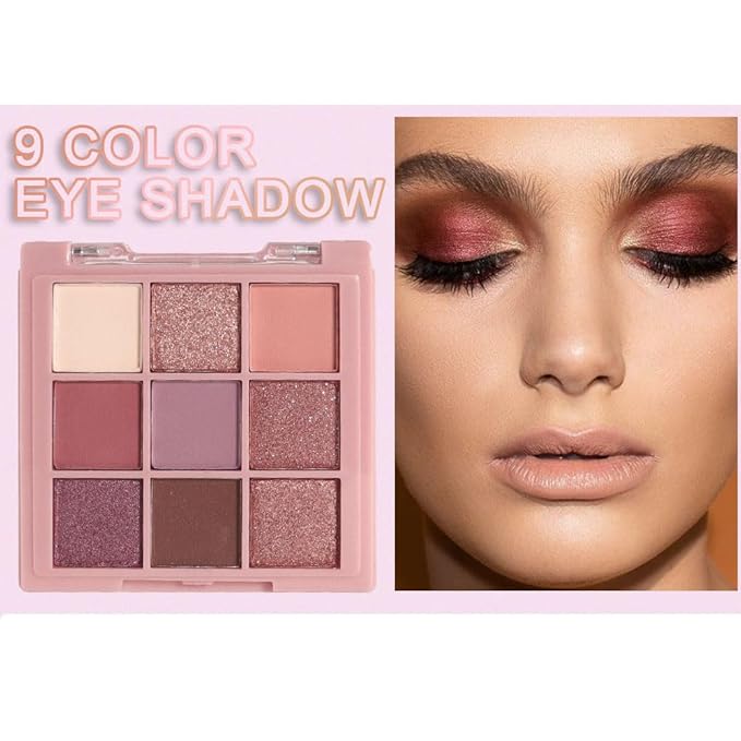 9 Colors Colorful Eyeshadow Palette Makeup,Rose Gold Brown Purple Nude Matte Shimmer Neutral Eye Shadow Powder Palette,Highly Pigmented Naturing-Looking Long Lasting Waterproof