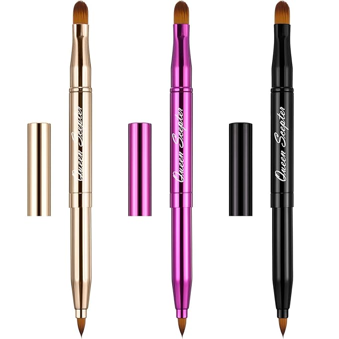 Retractable Dual End Lip Brush Concealer Brush with Cap, Lipstick Eyeshadow Foundation Makeup Brushes Gold, Black, Purple