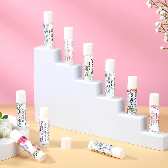 50 Pack Lip Balm Religious for Women Lip Balm with Scripture Bulk Sticks Christian Lip Balms Gifts Faith Bible Verse Scripture Inspirational Gift Party Favors Coworkers 10 Styles Floral