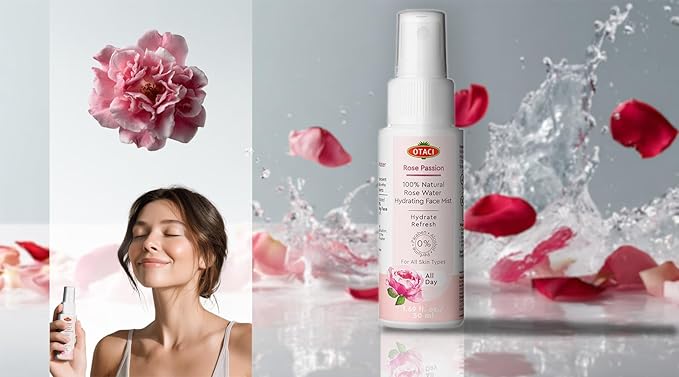 OTACI Rose Passion Face Mist Spray – 100% Natural Rose Water Hydrating Mist for Glowing, Refreshed Skin – Travel Size 50ml – Vegan, Alcohol-Free, for All Skin Types