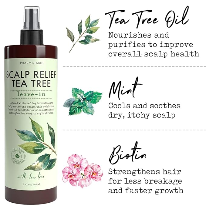 Leave In Conditioner Spray - Tea Tree Scalp Treatment - Anti-Dandruff Treatment, Dry & Itchy Scalp Treatment, Hydrating & Medicated Formula for Psoriasis, and Scalp Care - Detangles & Nourishes Hair.