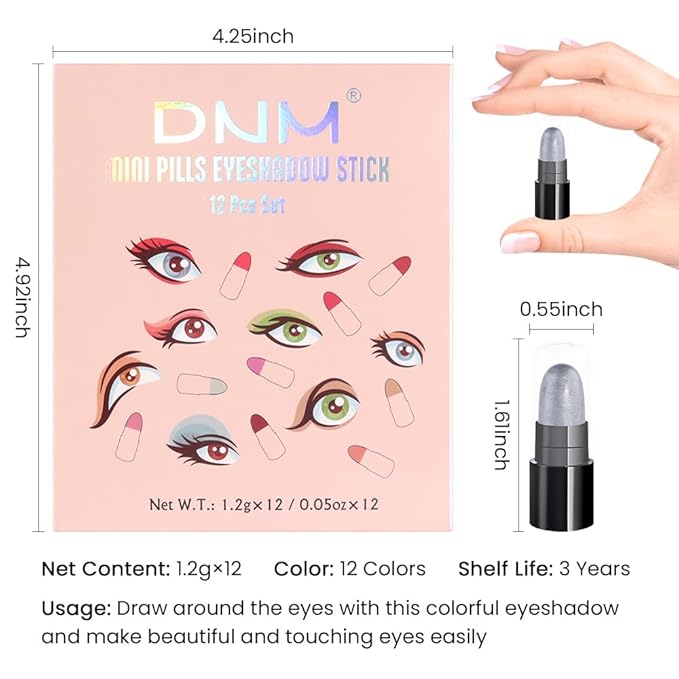 evpct 12Pcs Capsule Cream Eye Shadow Brightener Sticks Set for Eyes, Pearl White Smokey Black Gray Khaki Royal Blue Violet Purple Silver Shimmer Matte Pencil Eye shadow Applicator Stick Palette Makeup