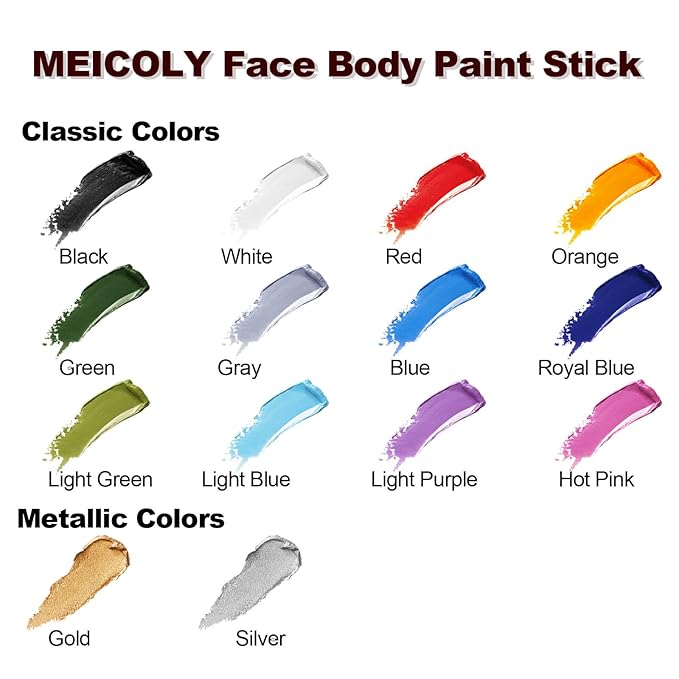 MEICOLY Black Face Body Paint Stick(1.06 Oz),Waterproof Black Face Paint for Cat Halloween SFX Skull Joker Zombie Vampire Skeleton Goth Spider Cosplay Makeup,Black Stick Clown Makeup