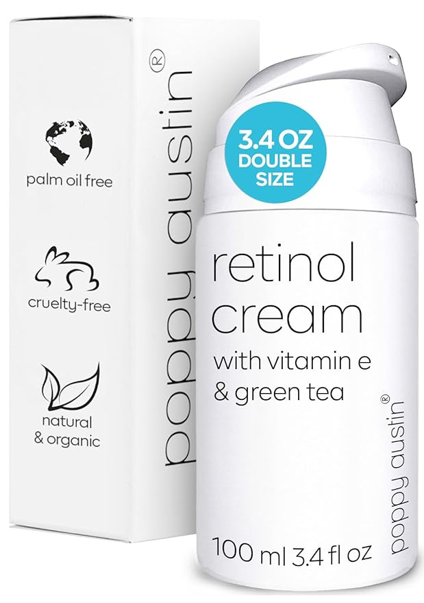 poppy austin Retinol Cream for Face 3.4OZ, High-Strength Retinol Night Cream - Cruelty Free Wrinkle Cream - Anti Aging Eye Cream For Face & Body
