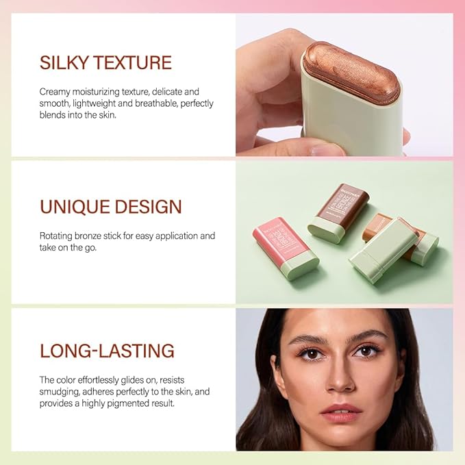 Cream Contour Stick, Face Shimmer Bronzer Stick, Blendable Natural Glow Highlighter Makeup Stick, Multi-Use Tinted Solid Moisturizer Stick, 01 Warm Glow
