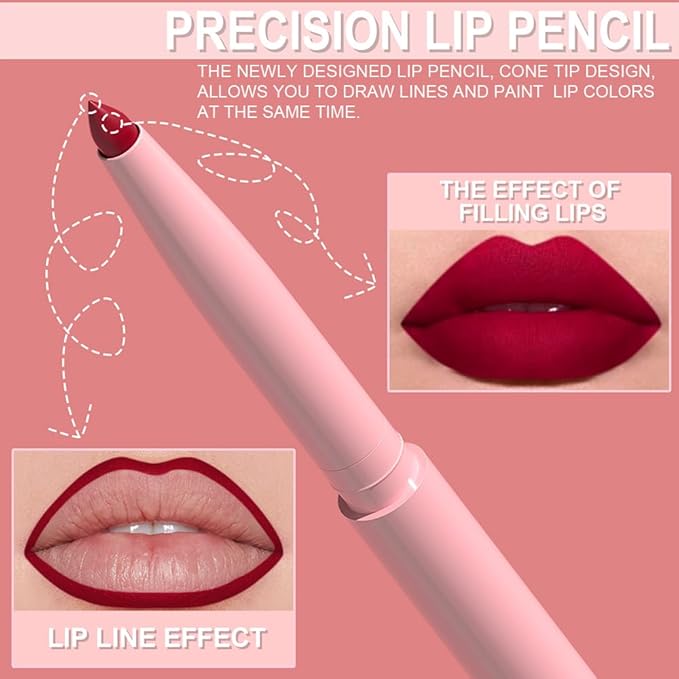 12 Colors Retractable Lip Liner Kit for Define & Sculpting Lips Shades, Long Lasting Waterproof High Pigment Matte Finish Creamy Texture Lip Liner Pencil Set for Women