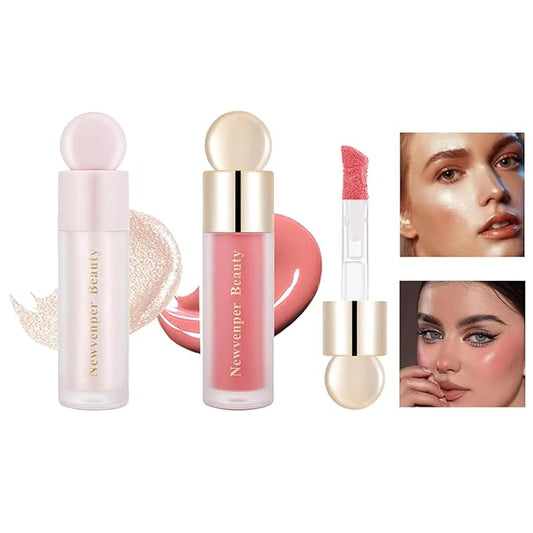 Liquid Highlighter, Liquid Blush with Face Brush Long