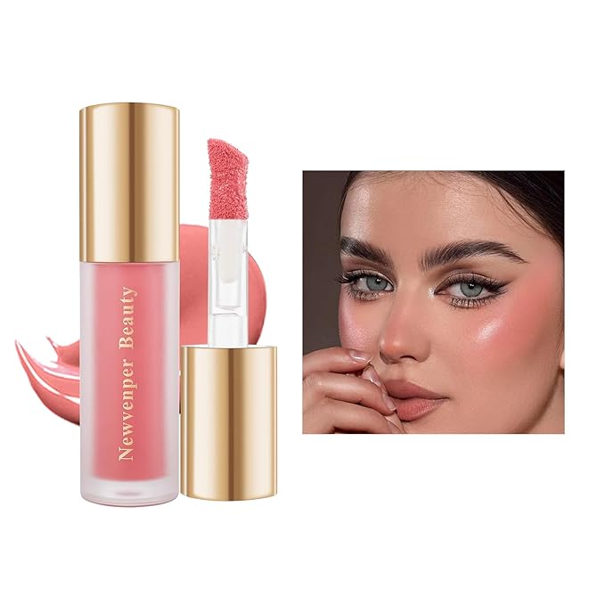 Face Blush with Brush Liquid Blush for Cheeks Long Lasting & Smooth Creamy Formula Lightweight Blush Stick Blush Wand Crystal Pink