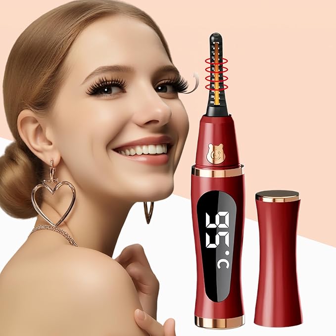 2025 Upgraded Heated Eyelash Curler – Fast 5s Heat-Up, USB Rechargeable Electric Eyelash Curler, 3 Temperature Modes, LED Display, Anti-Burn, 24H Long-Lasting Curl, Perfect Gift for Women (Red)