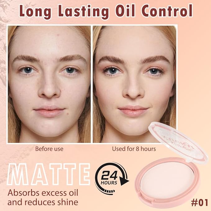 Oil Control Face Pressed Powder, Matte powder setting powder, long-lasting and waterproof loose powder, Flawless Lightweight Face Cosmetics, Cruelty-free, (01, 1 Pcs)