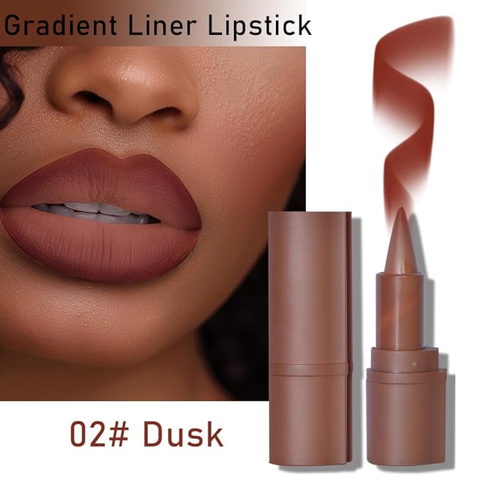 2-in-1 Gradient Lip Liner and Lipstick Lip Combo Set - Achieve Flawless Contour and Gradual Ombre Effect with Easy-to-Use Crayon Form and Cone Tip (02# Dusk, 1 Count (Pack of 1))