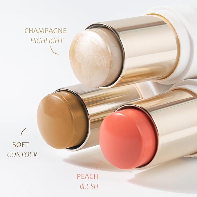 Trio Contour Sticks Set, Highlighter Stick & Bronzer Stick & Blush Stick for Cheek+Lip,Highlight and Contour to Create a Natural Dewy Makeup Look for Fair | Set of 45g/1.6fl.oz
