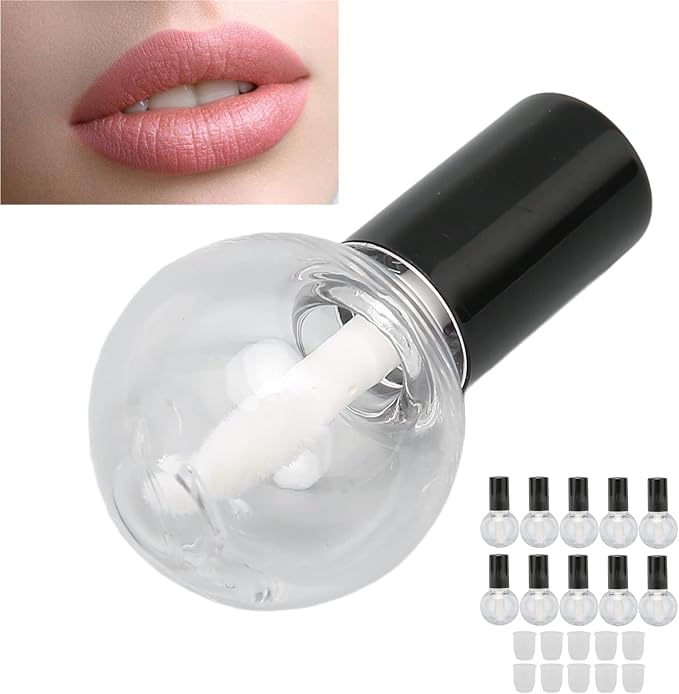 10Pcs 5ml Empty Lip Gloss Tubes Containers Cute Ball Type Plastic Refillable DIY Lip Gloss Bottle, Reusable Empty Bottle Tube Container for Eyelash Growth Oil/Mascara with Brush for Home and Travel