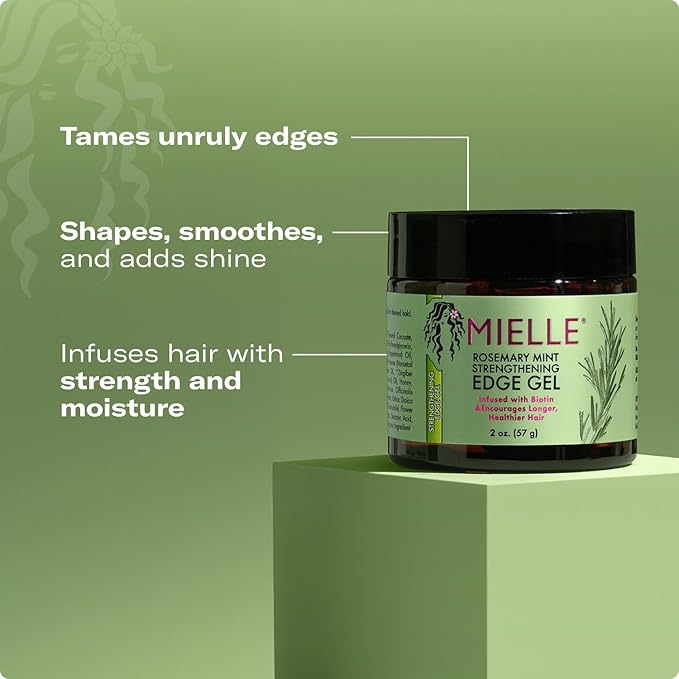 Mielle Organics Rosemary & Mint Edge Control Gel - Strong Hold Hair & Edge Gel for Women & Men - Infused with Biotin, Coconut & Babassu Oil to Encourage Longer, Healthier Hair (2 Fl Oz)