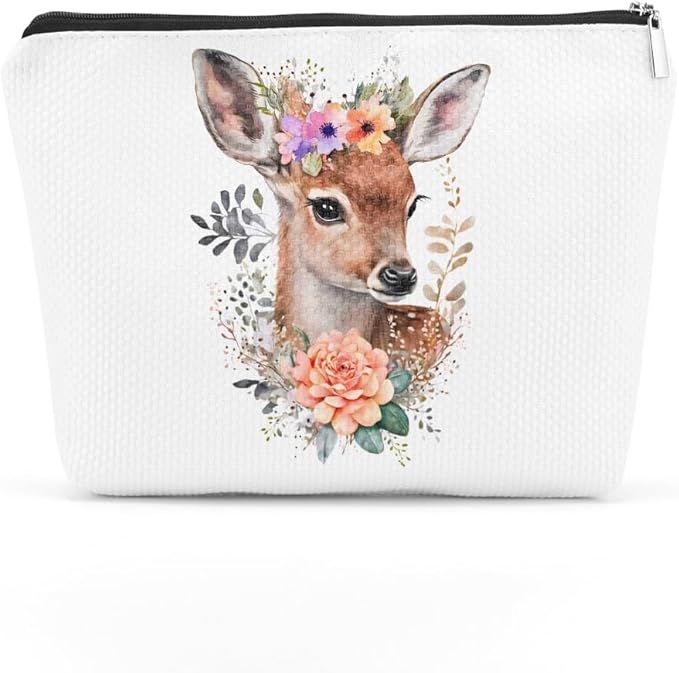 Floral deer cosmetic bag dear