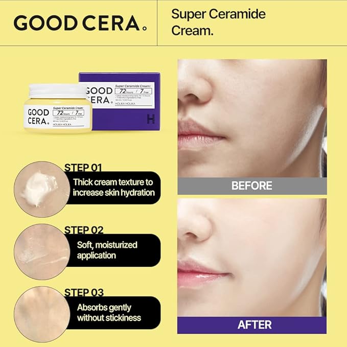 HOLIKA HOLIKA Good Cera Super Ceramide Cream | Soothing Facial Cream & Skin Moisturizer | Ceramide Cream Korean Moisturizer for Face | Deeply Nourishing Face Cream for Dry Skin 2.02 fl oz