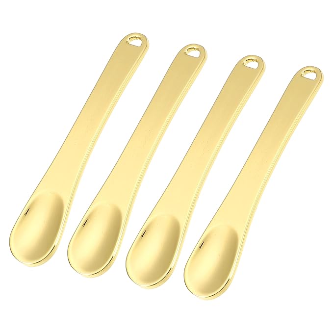 VOCOSTE 4 Pcs Makeup Spatula Mini Spoon, Eye Cream Massage Sticks Beauty Scoop, for Facial Cosmetic Face Cream, Zinc Alloy 2.32"x0.46", Gold Tone