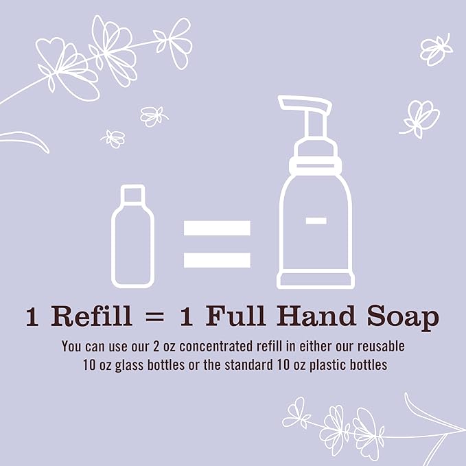 MRS. MEYER'S CLEAN DAY Foaming Hand Soap Concentrated Refills, 4 Concentrated Refills (2 Fl. Oz each), Lavender Scent, Makes 40 Fl. Oz. of Foaming Soap Total