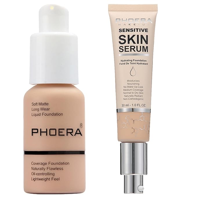 PHOERA Foundation Full Coverage,and Medium Coverage 2024 New PHOERA Foundation Makeup for Mature Skin, Lightweight Wrinkles Matte Natural Finish for a Flawless Complexion(103+N02/Warm peach+Nude)