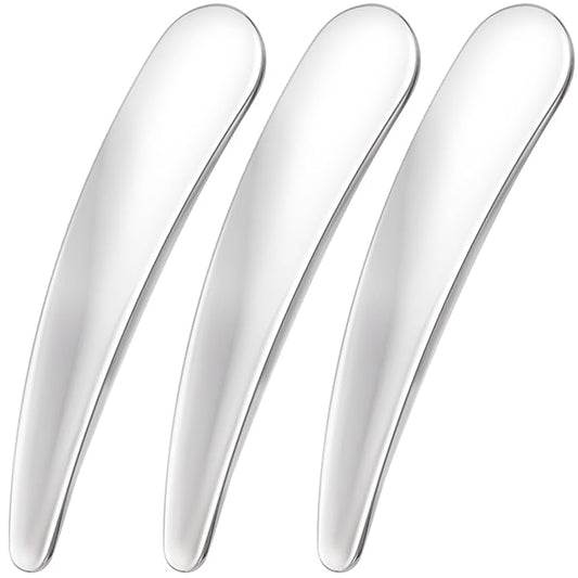 3pcs Mini Metal Makeup Spatula, Reusable Cosmetic Cream Spatulas Spoon, Skincare Scoop Applicator Facial Massage Beauty Tools for Mixing and Sampling Face Eye Cream- Silver