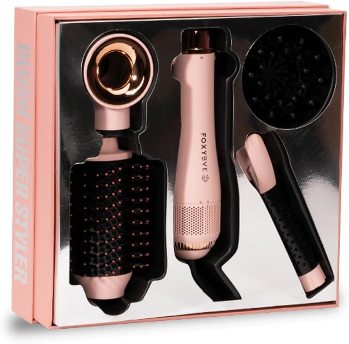 FoxyBae 4-in-1 Hot Air Styler: Blow Dryer Brush, Diffuser, Curling Barrel & Drying Cylinder - Blush Super Styler