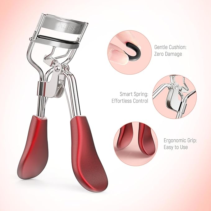 Kaasage Eyelash Curler for Lift and Curl, Professional Stainless Steel Makeup Eyelash Tool with Ergonomic Handle & 6 Replacement Pads for Long-Lasting Results
