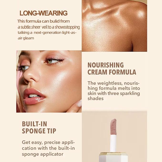 Liquid Highlighter Makeup, Long Lasting Liquid Luminizer for Glowing Skin Waterproof Smooth Glitter Highlight Face Illuminator Cream Contour Stick Body Shimmer Liquid Bronzer(#01 MOONLIGHT)