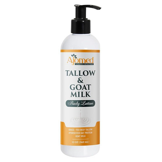 Grass Fed Beef Tallow & Goat Milk Body Lotion for Sensitive Skin, Organic Tallow Lotion - Soothes Dry Patches, Goat Milk Moisturizer - Handmade Tallow Body Lotion (UNSCENTED, 8 Oz)