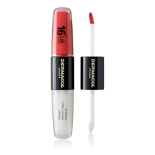 Dermacol NEW 16-Hour Lip Colour, Highly Pigmented Glossy Lip Stain, Two-Phase Lip Plumper Gloss, Kissproof Lip Makeup Products with Matte and Glitter Finish, n. 26