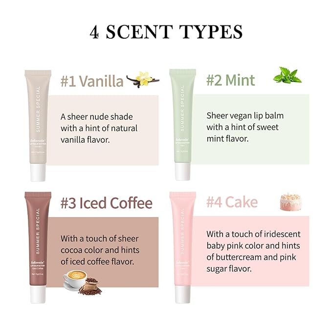 Summer Special Lip Butter Balm - Ultra-Hydrating, Nourishing Lip Care with Natural Ingredients, Shea Butter & Olive Butter, Soothes & Softens Dry Lips (#1 Vanilla, 0.5 Fl Oz (Pack of 1))