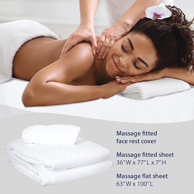 ForPro Professional Collection Premium Microfiber 3-Piece Massage Sheet Set, White, Ultra-Light, Stain, and Wrinkle-Resistant Includes Massage Flat and Fitted Sheet and Massage Face Rest Cover