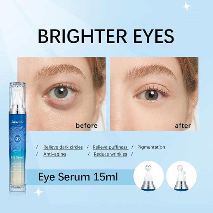 5% Ordinary Caffeine Eye Serum, Anti-Aging Hydrating Eye Serum with 360° Massage Ball,Eye Serum Reduce Wrinkles and Fine Lines,Under Eye Roller Cream for Dark Circles and Puffiness