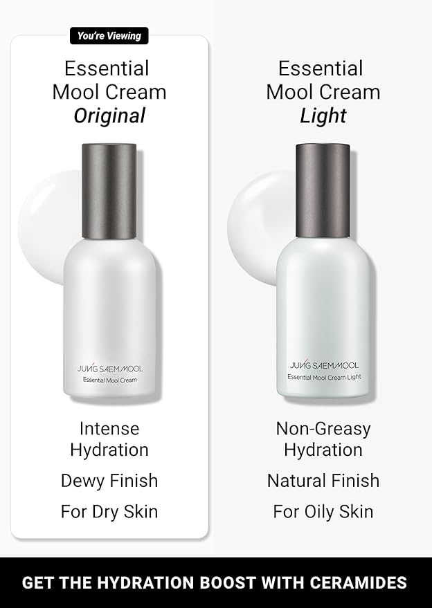 JUNG SAEM MOOL Essential Mool Cream 1.7 Fl Oz, Lightweight Watery Face Cream with Ceramide and Panthenol for Deep Hydration and Radiant Skin, Skin Barrier Support, Korean Foundation Makeup Prep