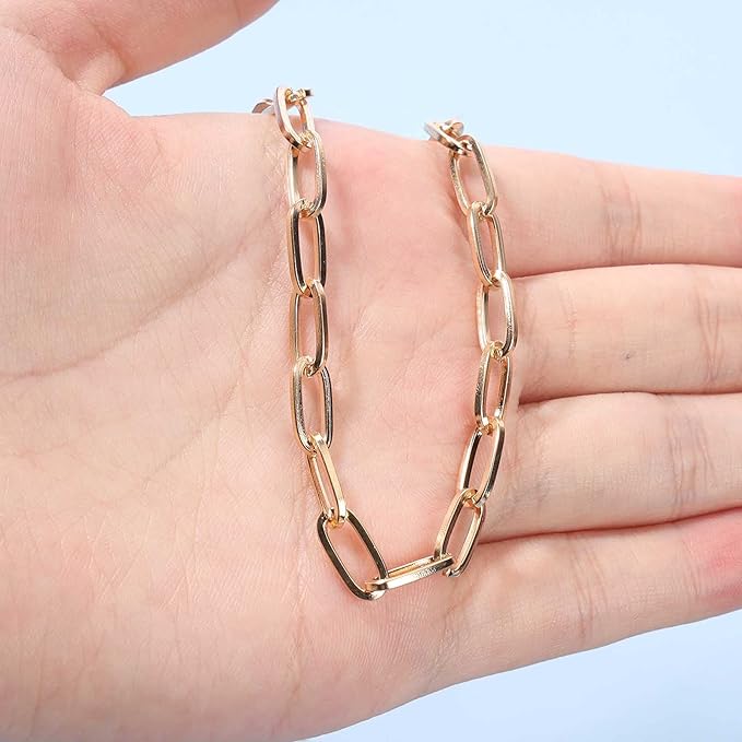 Punk Paper Link Choker Necklace Gold Paperclip Chain Necklace Choker Open Link Chain Necklace Trendy Chain Necklace Jewelry for Women and Girls