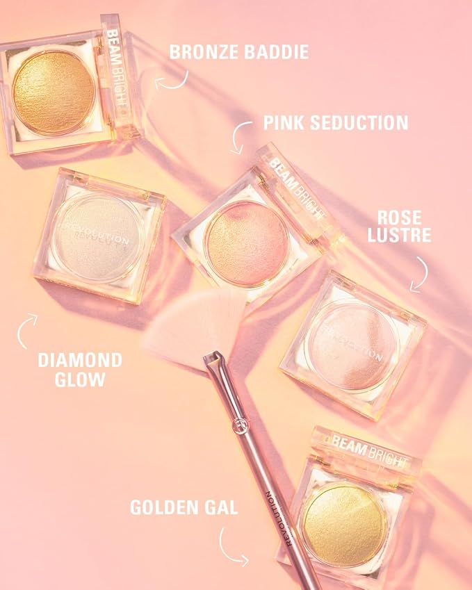 Makeup Revolution Beam Bright Highlighter, All Over Face Glow, Powder To Liquid Formula, 5 Different Shades, Bronze Baddie