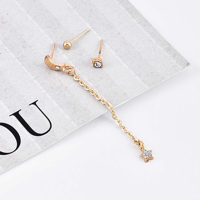 Bohemia Moon Star Dangle Earrings Gold Cz Moon Drop Chain Earrings Crystal Star Earrings Star Chain Earrings for Women and Girls
