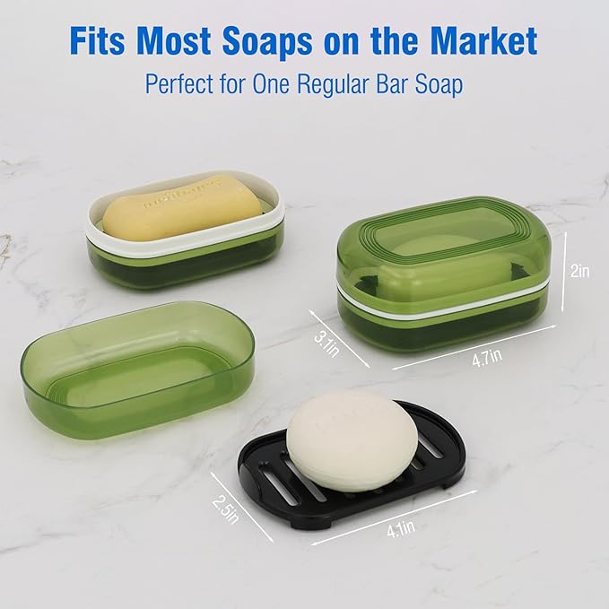 Soap Holder - Portable Travel Soap Case with Draining Layer - Perfect for Bathroom, Gym, Camping, Traveling (Green)