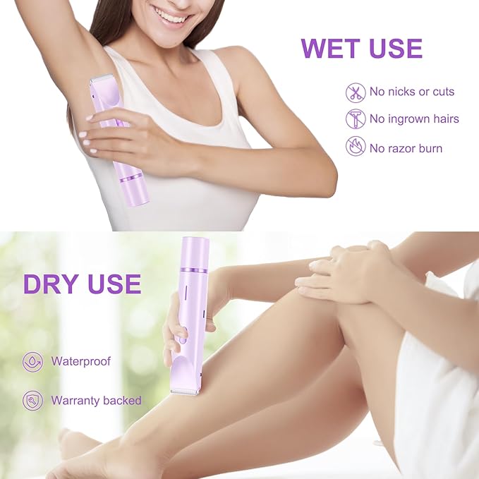 2025 New 2-in-1 Bikini Trimmer & Electric Shaver for Women - Cordless Wet/Dry Electric Razor Kit, Waterproof Hair Removal for Face/Lips/Underarms/Legs/Pubic Areas (Purple)