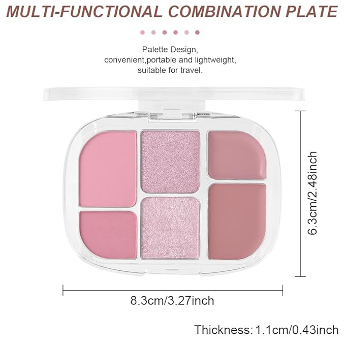 6-in-1 Cream & Powder Makeup Palette for Old Women – Blush, Highlighter & Eyeshadow, Matte & Shimmer Finish, Rose Nude Tones, Travel-Friendly Compact 03